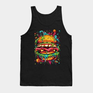 Colorful acid burger art horror psychodelic monster Tank Top